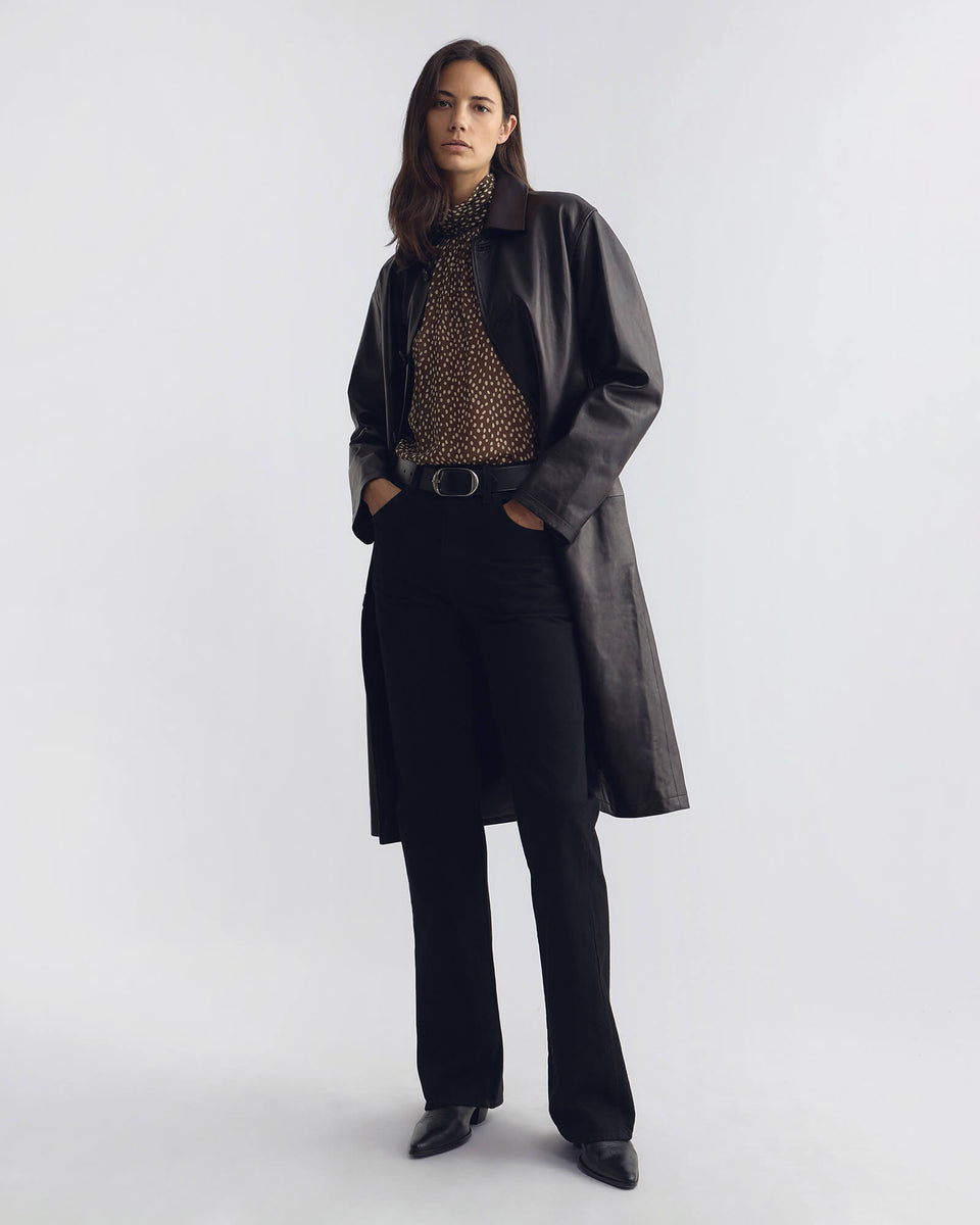 REMIE SILK BLOUSE IN BROWN/ CREAM WILD DOTS