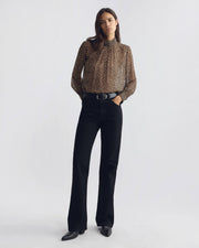 REMIE SILK BLOUSE IN BROWN/ CREAM WILD DOTS