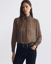 REMIE SILK BLOUSE IN BROWN/ CREAM WILD DOTS