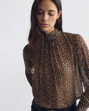 REMIE SILK BLOUSE IN BROWN/ CREAM WILD DOTS
