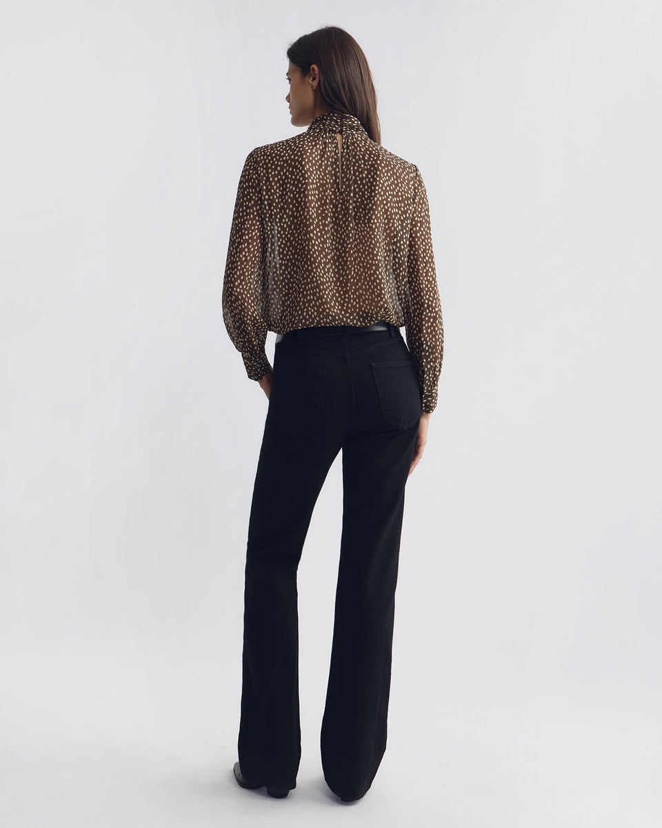 REMIE SILK BLOUSE IN BROWN/ CREAM WILD DOTS