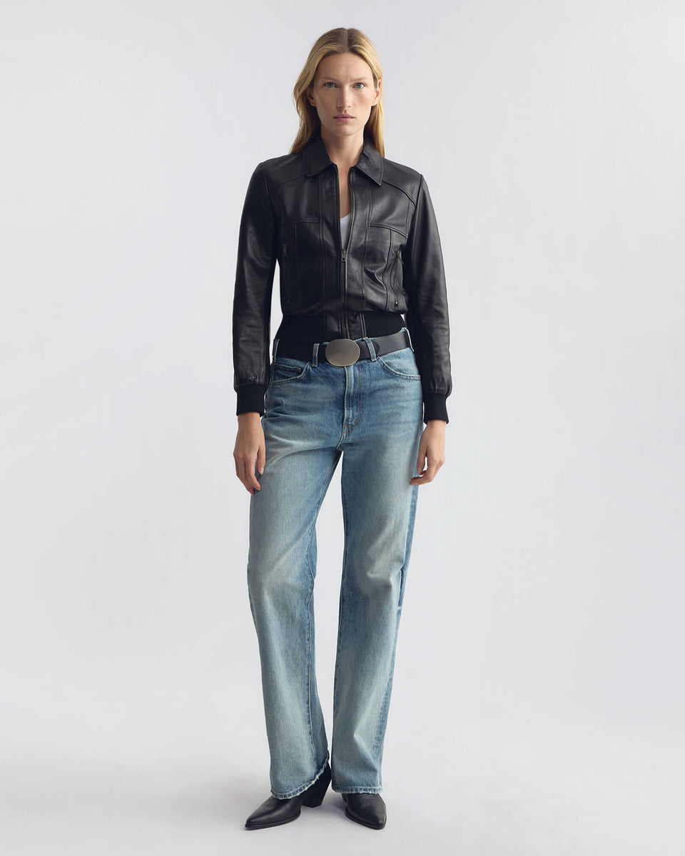 SUE LEATHER BOMBER JACKET IN BLACK