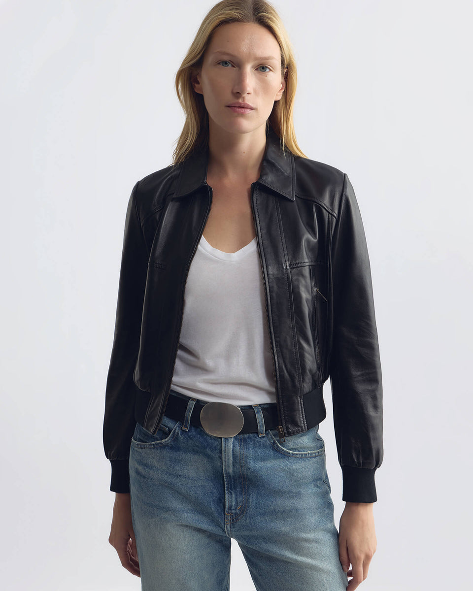 SUE LEATHER BOMBER JACKET IN BLACK