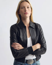 SUE LEATHER BOMBER JACKET IN BLACK