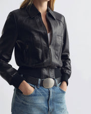 SUE LEATHER BOMBER JACKET IN BLACK