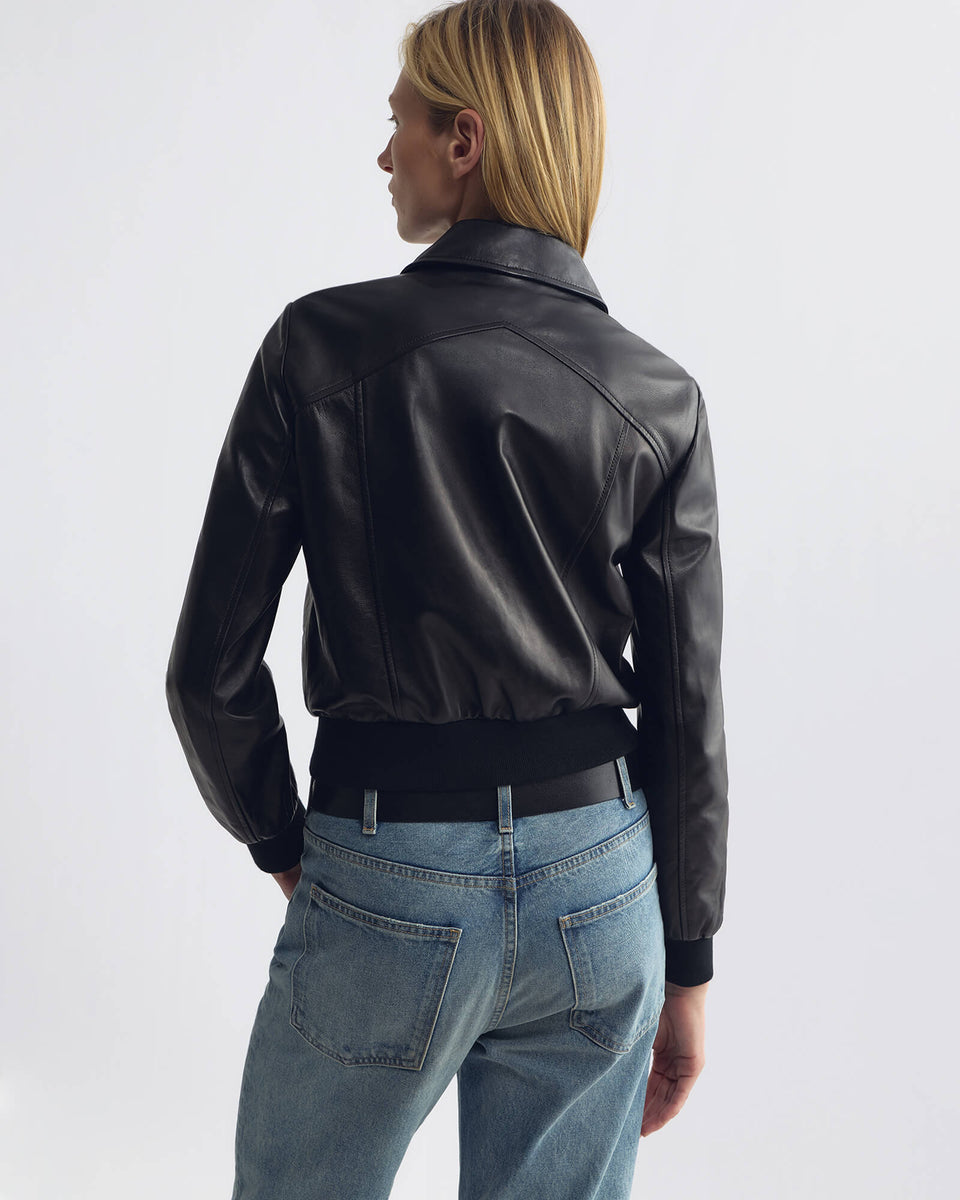SUE LEATHER BOMBER JACKET IN BLACK