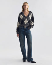 FERON ARGYLE SWEATER IN GREY/IVORY ARGYLE