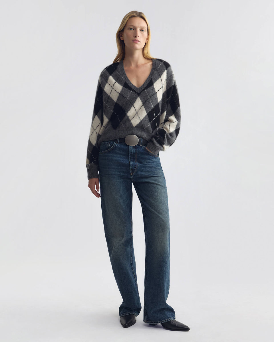 FERON ARGYLE SWEATER IN GREY/IVORY ARGYLE