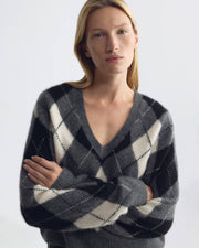 FERON ARGYLE SWEATER IN GREY/IVORY ARGYLE