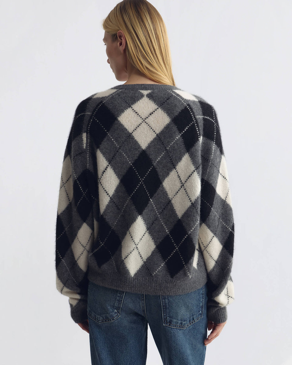FERON ARGYLE SWEATER IN GREY/IVORY ARGYLE