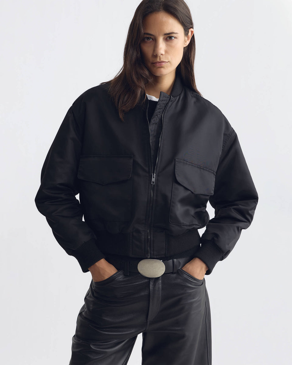 MCGUIRE NYLON BOMBER JACKET IN BLACK