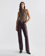 DANIELLA SILK TOP IN BROWN/ CREAM WILD DOTS