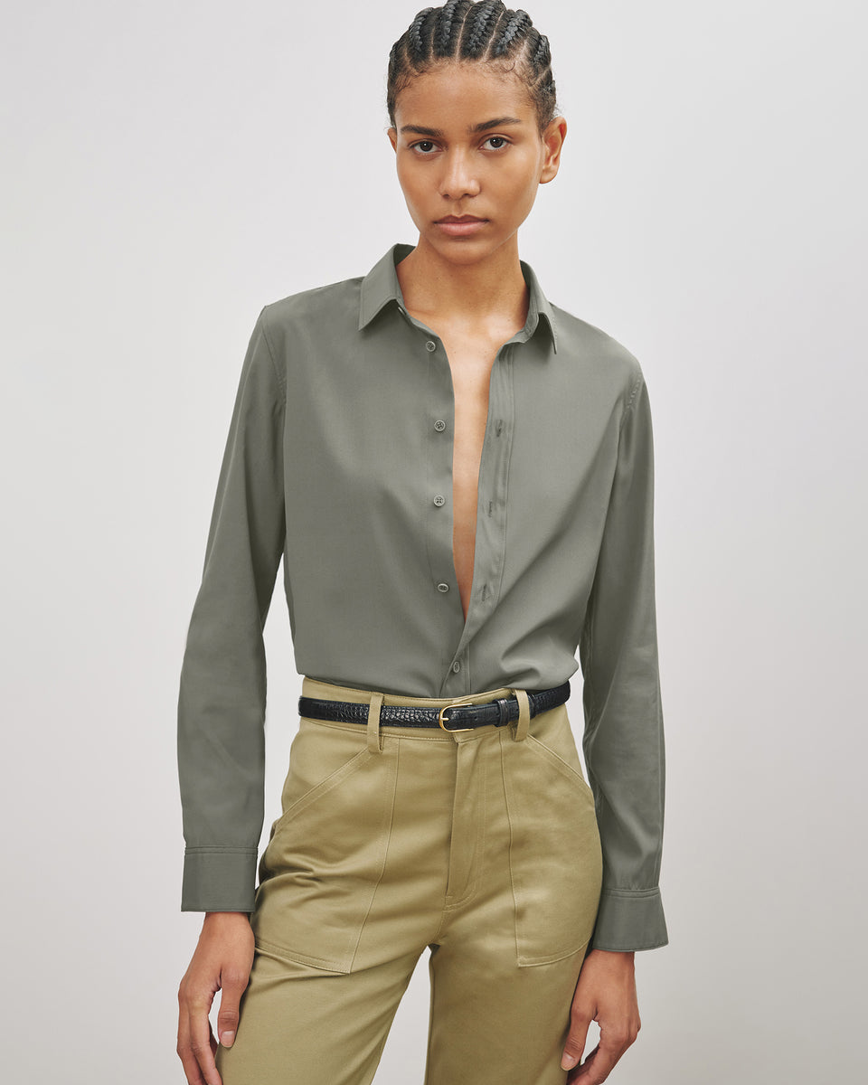 GAIA SILK SHIRT IN ADMIRAL GREEN