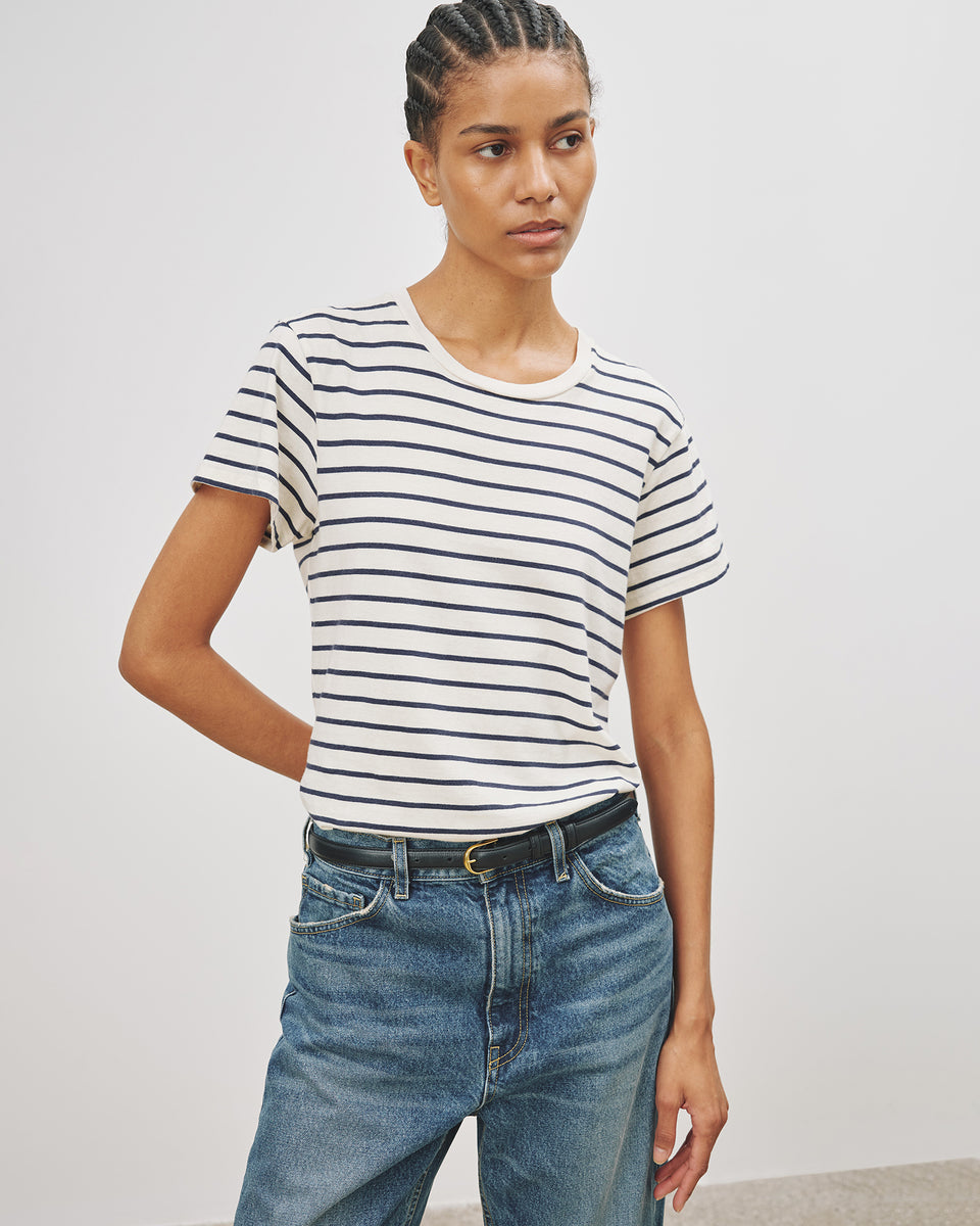 MARIELA TEE IN NAVY/IVORY STRIPE
