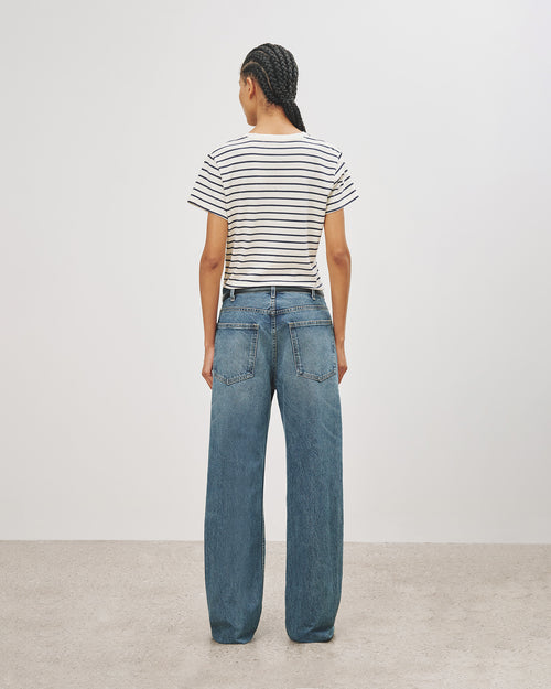 MARIELA TEE IN NAVY/IVORY STRIPE