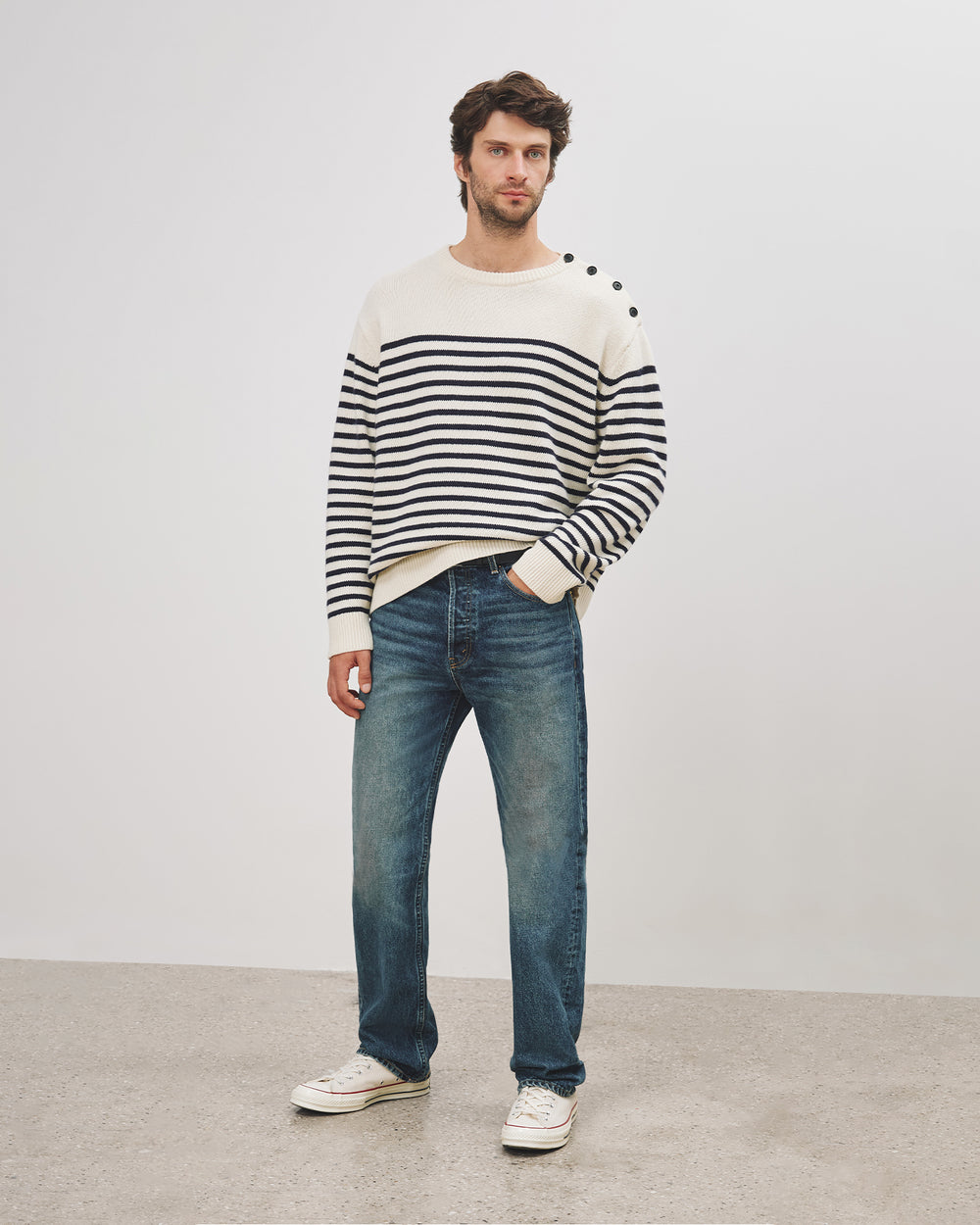 MARTEN SWEATER IN IVORY/DARK NAVY STRIPE
