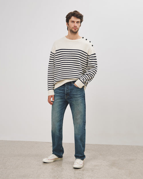 MARTEN SWEATER IN IVORY/DARK NAVY STRIPE