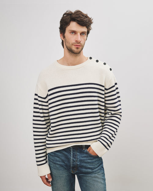 MARTEN SWEATER IN IVORY/DARK NAVY STRIPE
