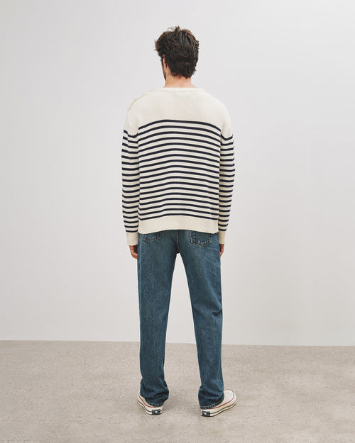 MARTEN SWEATER IN IVORY/DARK NAVY STRIPE