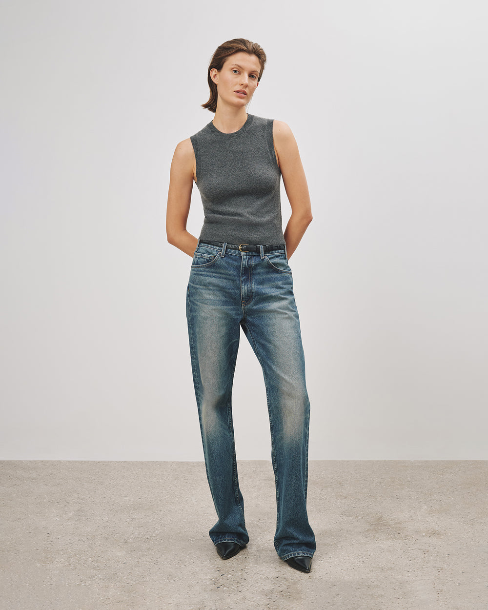 MAY CASHMERE TANK IN CHARCOAL