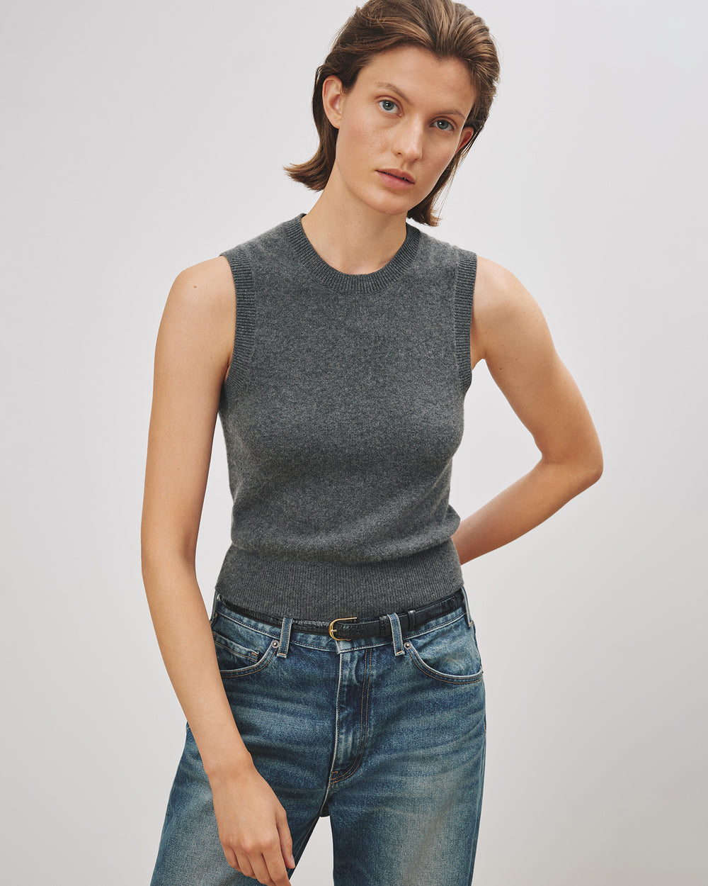 MAY CASHMERE TANK IN CHARCOAL