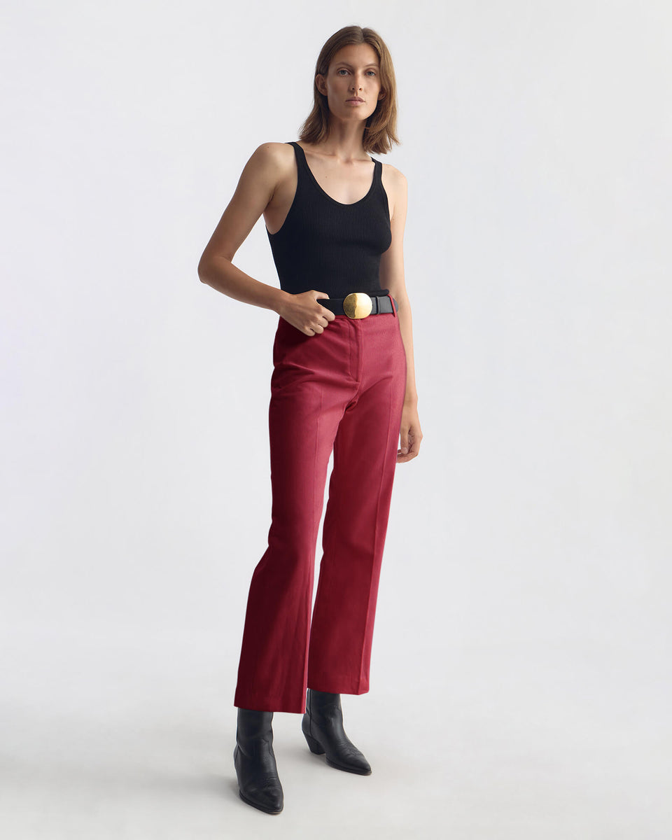 CROPPED CORETTE CORDUROY PANT IN RHUBARB