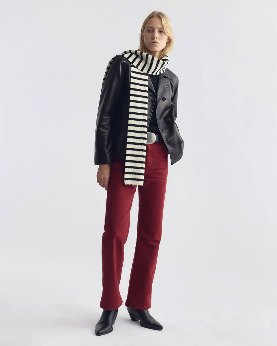 STRIPE WOOL SCARF IN BLACK/IVORY STRIPE