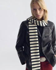 STRIPE WOOL SCARF IN BLACK/IVORY STRIPE