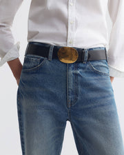 WAYNE BELT IN BLACK W/ANTIQUE BRASS BUCKLE