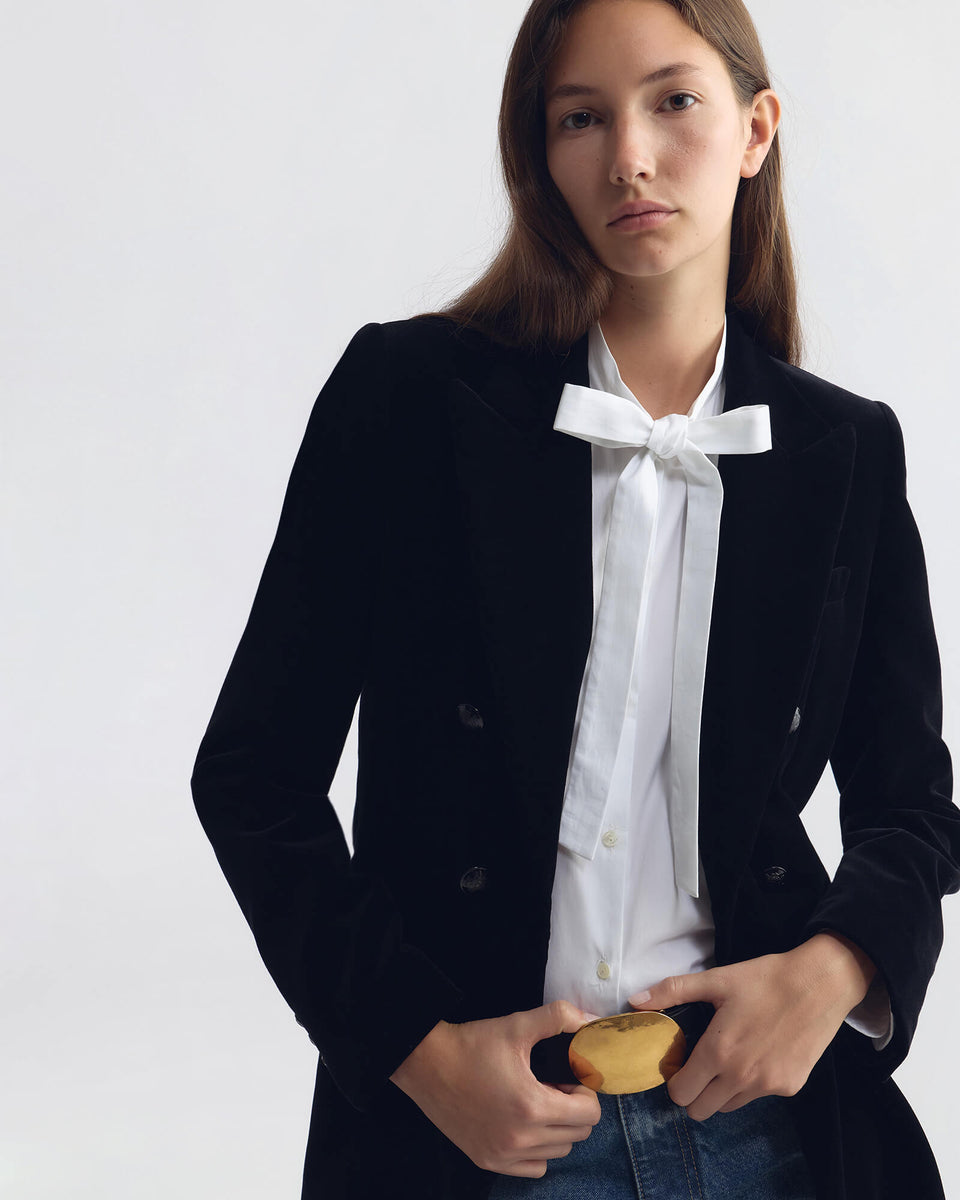 MOSELLE DOUBLE BREASTED VELVET JACKET IN BLACK