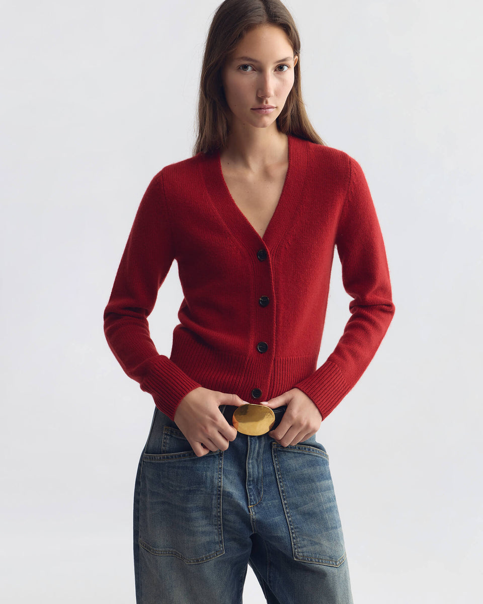 CHARMAINE CASHMERE CARDIGAN IN CRIMSON RED