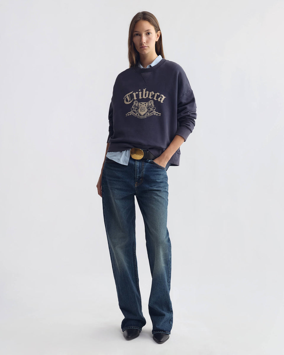 GLADYS COTTON SWEATSHIRT IN WASHED PACIFIC BLUE/IVORY