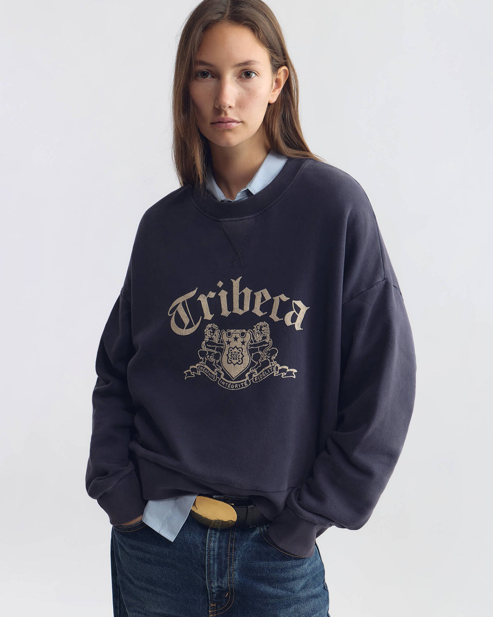 GLADYS COTTON SWEATSHIRT IN WASHED PACIFIC BLUE/IVORY