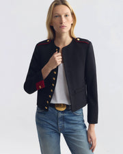 NOE SHORT WOOL JACKET IN BLACK W/ RED