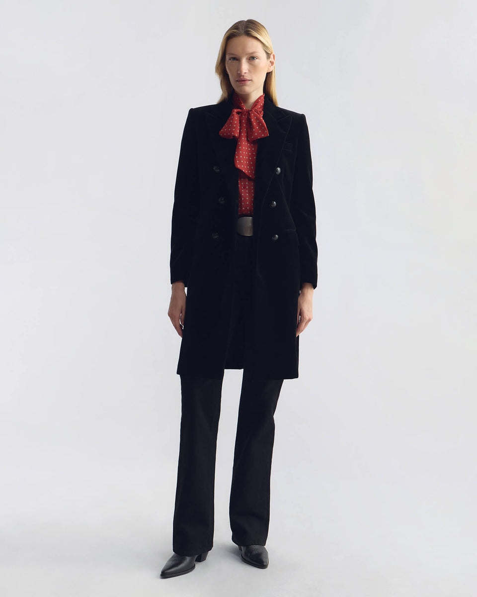 LYA RUFFLE TIE SILK BLOUSE IN ASCOT DOT