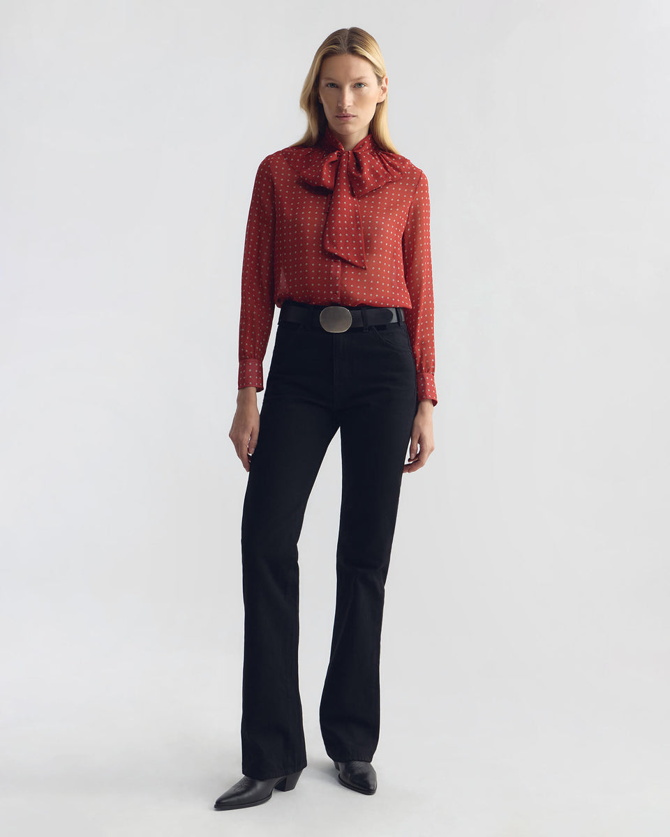 LYA RUFFLE TIE SILK BLOUSE IN ASCOT DOT