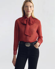 LYA RUFFLE TIE SILK BLOUSE IN ASCOT DOT