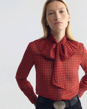 LYA RUFFLE TIE SILK BLOUSE IN ASCOT DOT