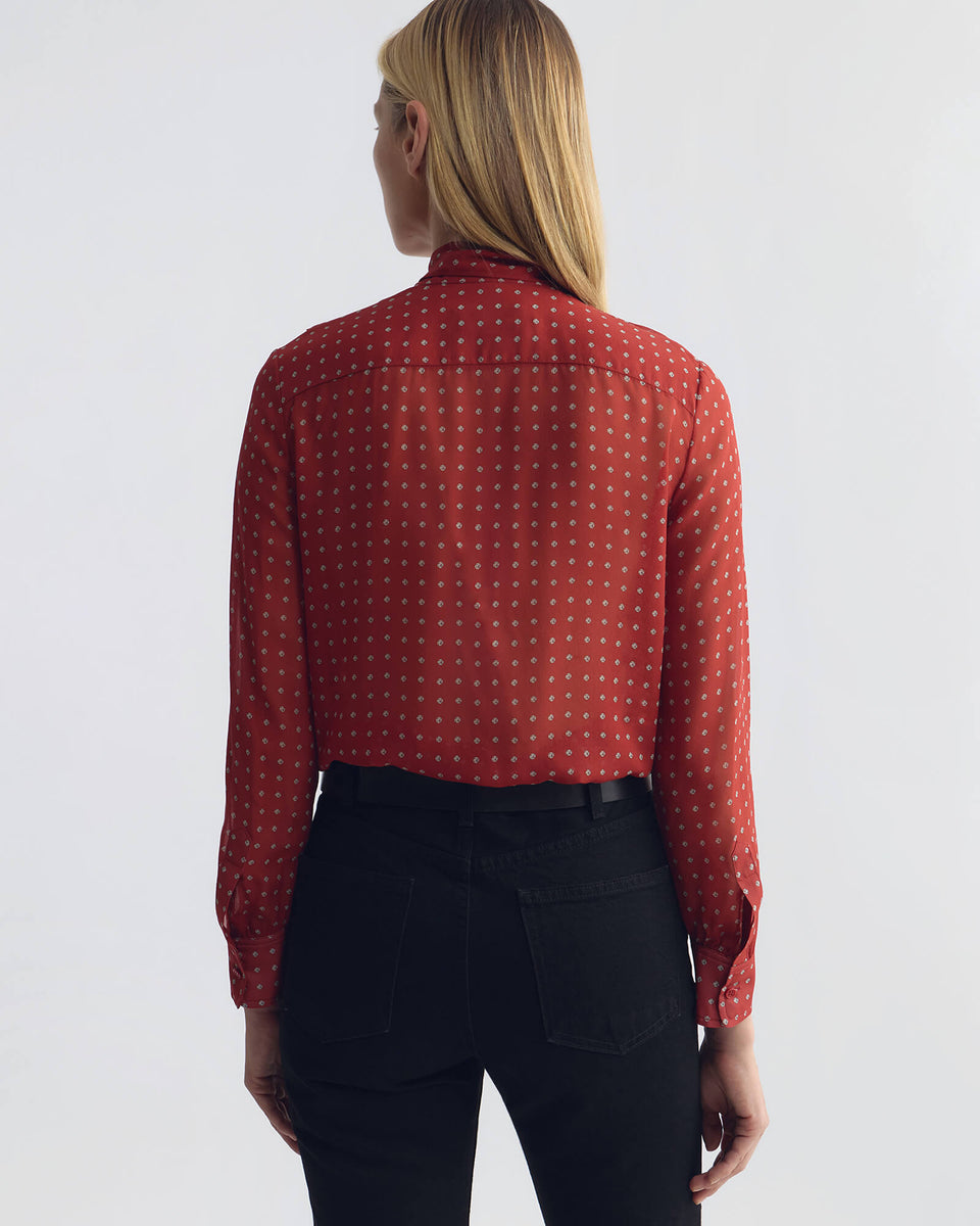 LYA RUFFLE TIE SILK BLOUSE IN ASCOT DOT