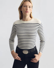 REGIS WOOL SWEATER IN IVORY/DARK NAVY STRIPE