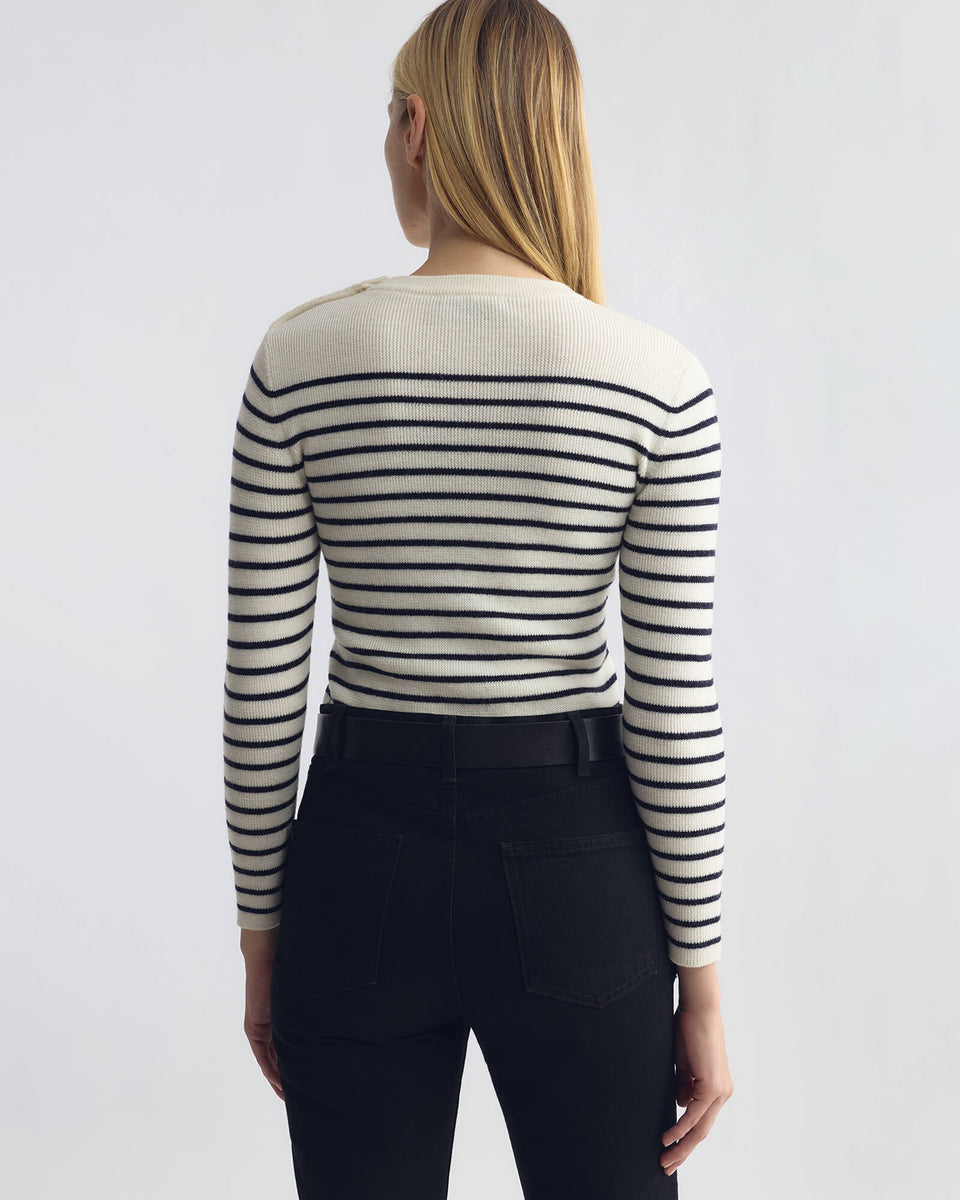 REGIS WOOL SWEATER IN IVORY/DARK NAVY STRIPE