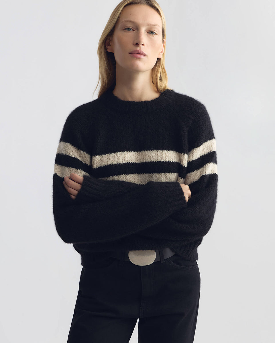 TORIN STRIPE SWEATER IN BLACK/BEIGE STRIPE