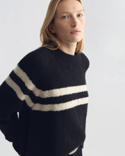 TORIN STRIPE SWEATER IN BLACK/BEIGE STRIPE