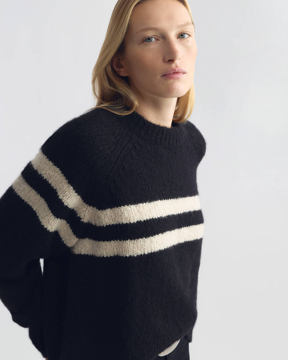 TORIN STRIPE SWEATER IN BLACK/BEIGE STRIPE
