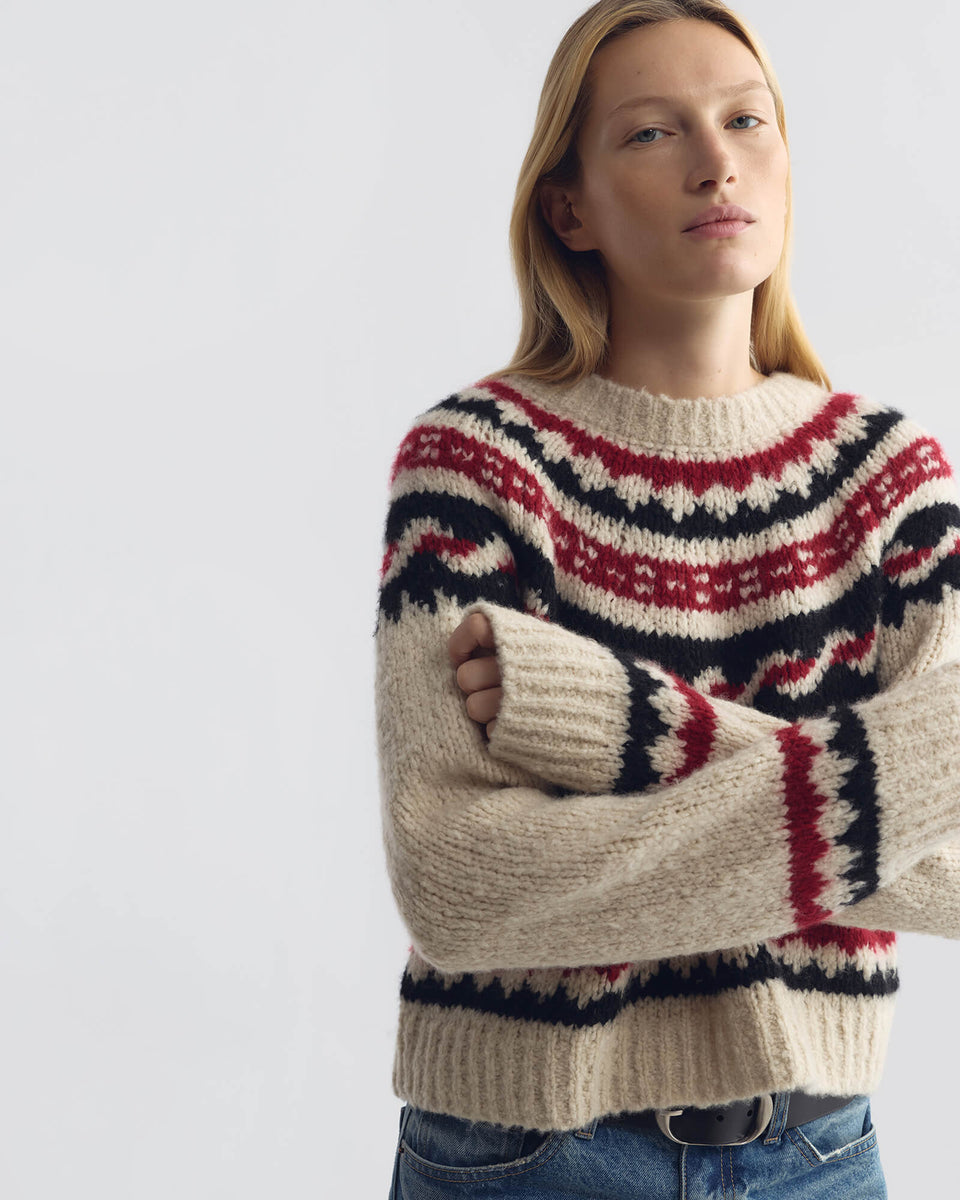 JUSTINE FAIR ISLE SWEATER IN BEIGE FAIR ISLE