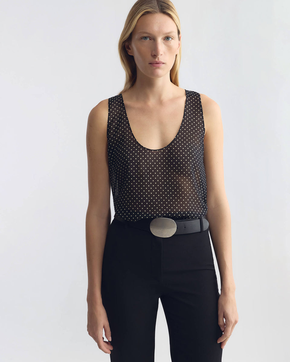 JIN SILK TANK IN BLACK/CREAM SMALL DOT