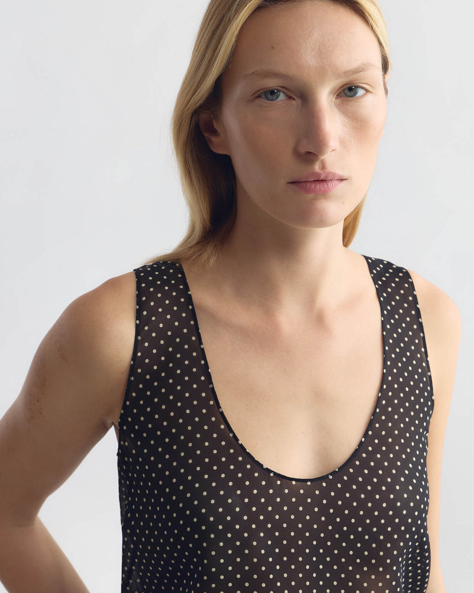 JIN SILK TANK IN BLACK/CREAM SMALL DOT