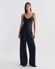 MARLOW WIDE LEG SILK PANT IN JET BLACK
