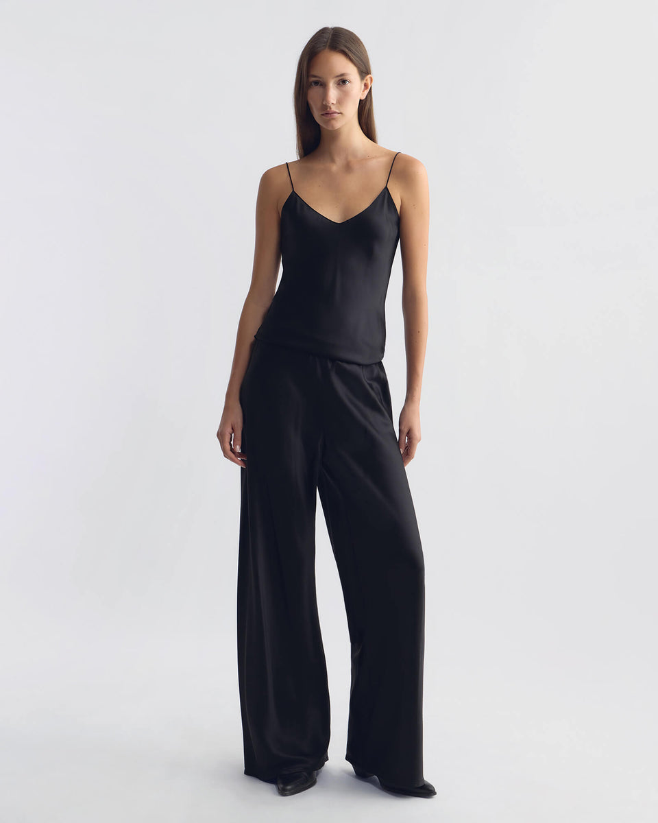 MARLOW WIDE LEG SILK PANT IN JET BLACK