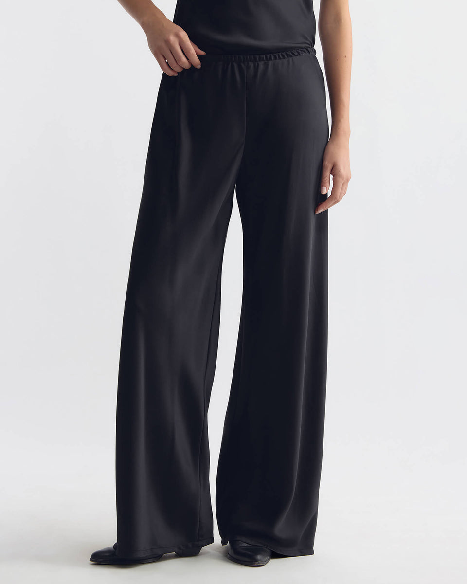 MARLOW WIDE LEG SILK PANT IN JET BLACK